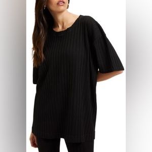 Good American Ribbed Boyfriend Tee | Black 001 | Size 1/2 (Small)